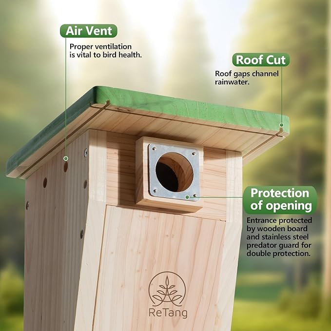 3/4 inch Thick Cedar Bird Houses with Metal Predator Guard, Nesting Box Birdhouse for Easy Cleaning, Wooden Bluebird Houses for Outside, Outdoor Wild Bird Watching, Swallow Wren Chickadee…