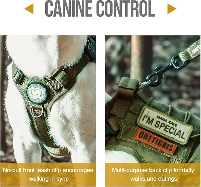 OneTigris Tactical Dog Harness with Handle No-Pull Adjustable for Small Dog | Military 1000D Pullable Nylon, Service Dog Vest with Hook & Loop Panels, Easy On & Off for Walking Hiking Training Green XXS