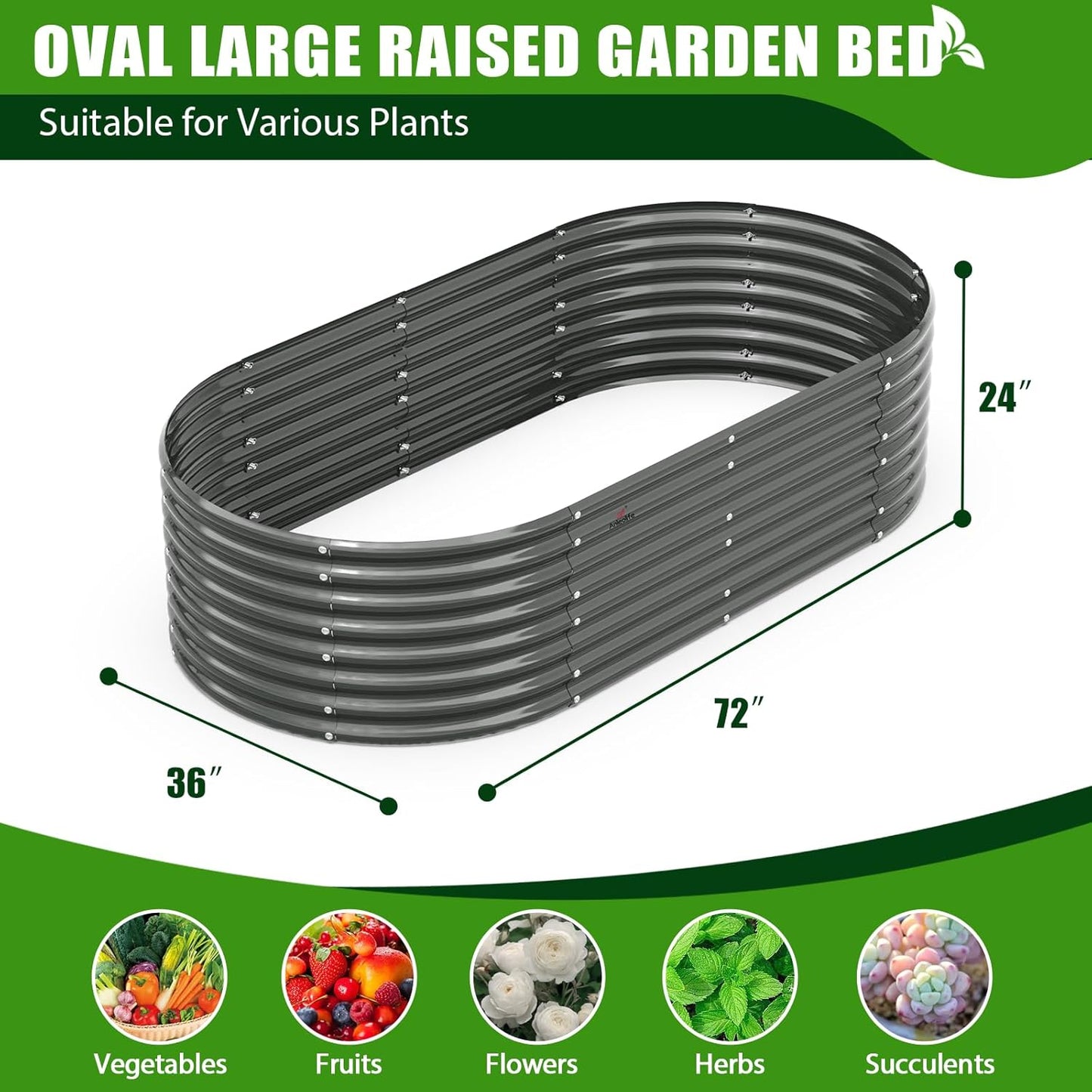 A ANLEOLIFE 6X3X2 ft Galvanized Raised Garden Beds Outdoor, Oval Large Metal Deep Root Planter Box for Planting Vegetables Flowers Herb, Anti-Rust & Easy-Setup, Quartz Grey