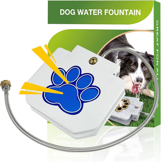 Dog Water Fountain Step On, Outdoor Dog Water Sprinkler for Large Dogs, with Upgrade Copper Valve Set & Stainless Steel Hose, Easy to Use, Fresh Water to Drink