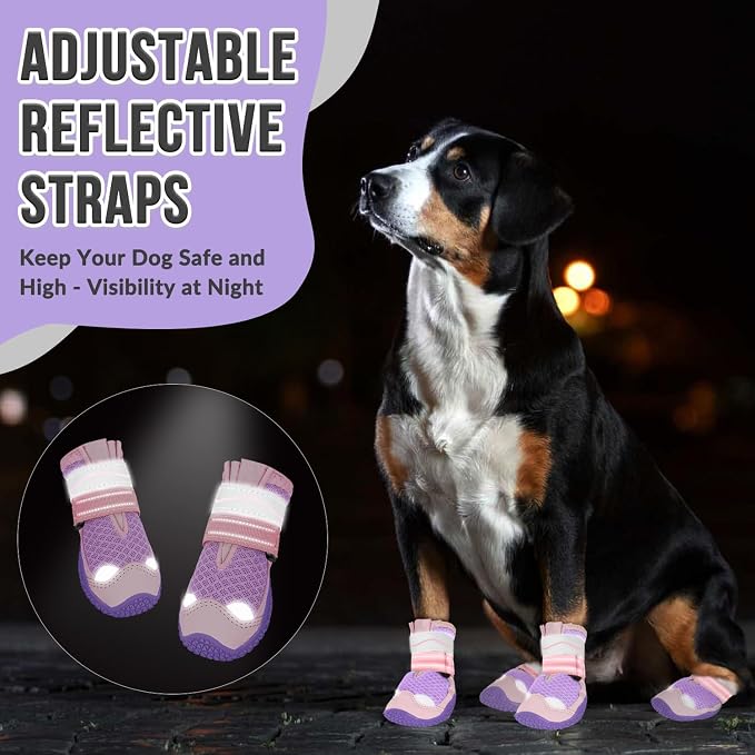 SlowTon Dog Shoes for Large Small Medium Dogs - Breathable Dog Boots for Summer Hot Pavement, Paw Protector for Outdoor Walking Winter Snow, Anti-Slip Rubber Dog Booties for Hardwood Floor (PI, 6)