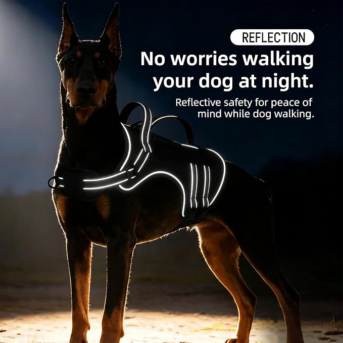 Tactical Dog Harness Adjustable Reflective No Pull Dog Harness, XL | 2 Control Handles, Hook and Loop Panel for ID Patch, Pet ID Tag, Breathable Mesh Padding, Heavy Duty Dog Harness, Training