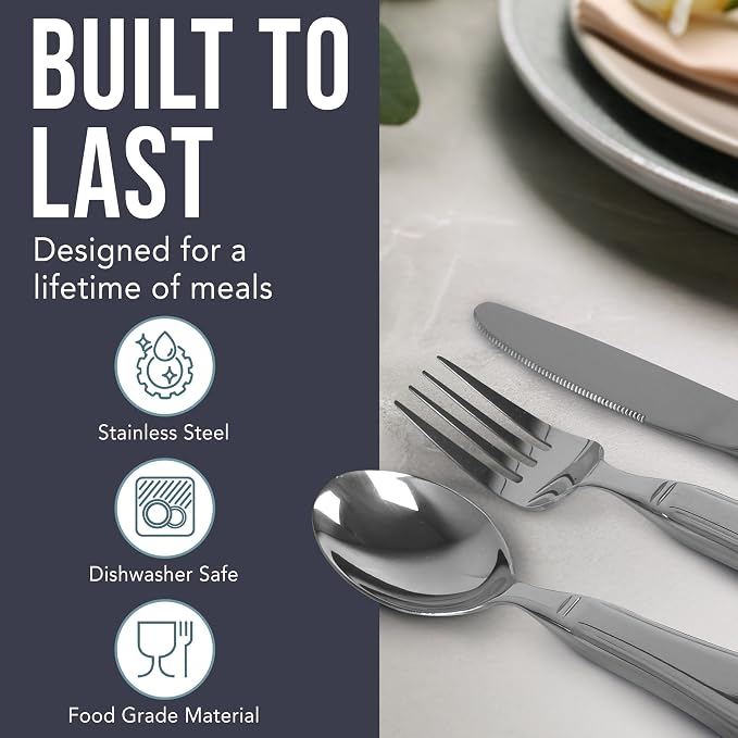 BUNMO Weighted Utensils for Hand Tremors - Elderly, Weak Hand Grip & Handicapped - Stainless Steel - Eat Independently