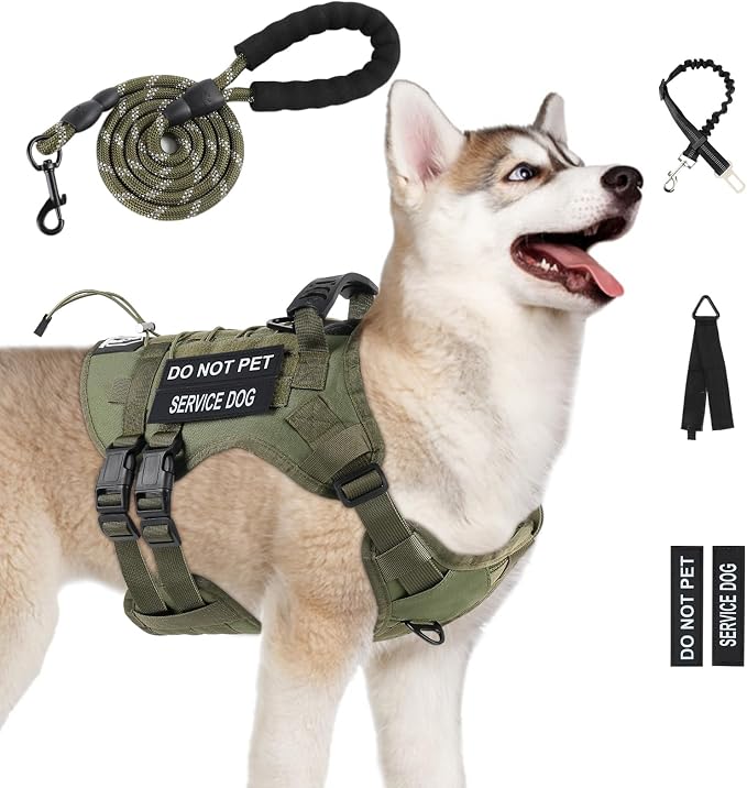 No Pull Tactical Dog Harness Medium Sized Dog, Service Dog Vest, M,Green | Tactical Dog Vest Harness and Leash Set, Adjustable Military Service Dog Harness with Handle for Medium Large Dogs