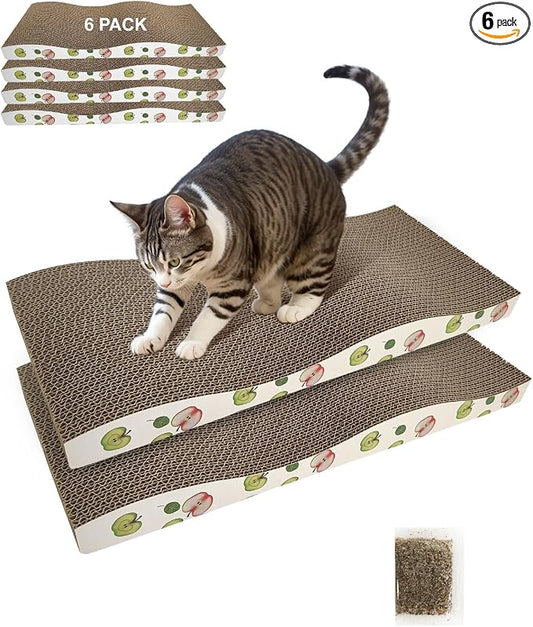 TIMHAKA Cat Scratching Board, Corrugate Cat Scratcher for Indoor Cats with Catnip, Cat Scratch Pad with Premium Scratch Textures Design, Cardboard Cat Scratcher with Double-Sided Usability (Pack of 6)