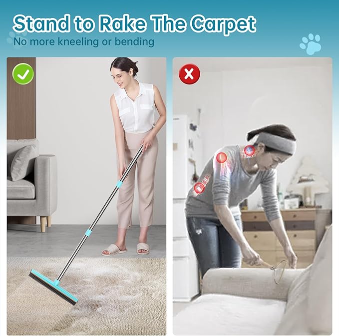 SOCCSO Carpet Rake Pet Hair Remover, 60" Long Rubber Broom, 3 Pack | Dog Cat Fur Remover, Carpet Scraper, Rug Rake, Scraper Brush, Carpet Brush, Carpet, Rugs, Car Mats, Couch, Pet Bed, Furniture