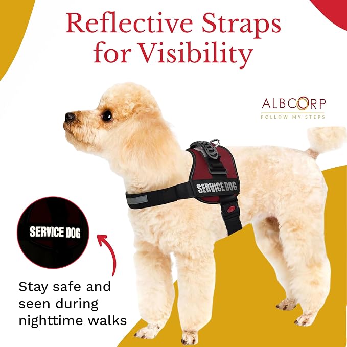 Service Dog Vest Harness – Reflective Service Animal Vest, No-Pull Harness with Handle & Mesh Padding – Sizes XXS-XL for Puppies – 2 Removable Service Patches Included (XXS, Maroon)