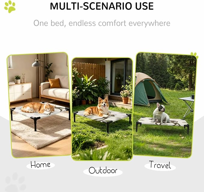 Outdoor Elevated Dog Bed for Medium Dogs, Brown Moose Breathable Cooling Raised Dog Cot for Indoor/Outdoor, Trees Pine Cones Elegant Pastoral Waterproof Elevated Pet Beds, M 24 x 20 in