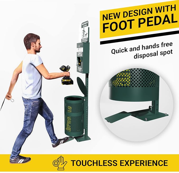 Dog Waste Station with Foot Pedal, 400 Bags, 50 Can Liners, Glow in the Dark Sign, Bag Dispenser, Hand Sanitizer, Outdoor Trash Can