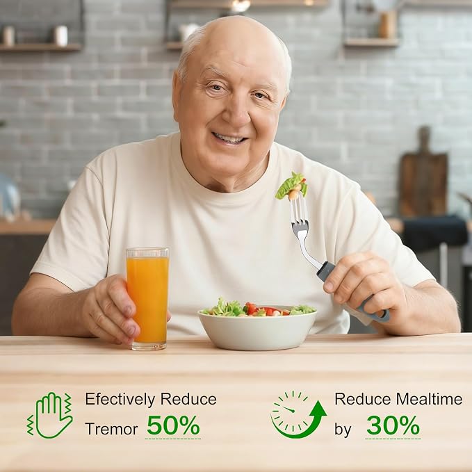 KintKita Adaptive Utensils for Elderly 4 Piece, 45°Angled Parkinsons Utensils for Elderly, Arthritis,2.9 oz Weighted Silverware for Elderly, Arthritis, Weak Hand Grip, Left-Handed Use