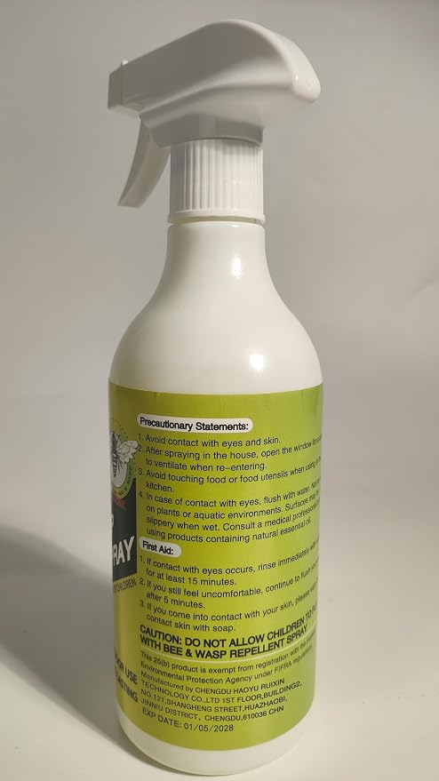 16Oz Wasp & Bee Repellent Outdoor Spray with Natural Essential Oils, Hornet & Yellow Jacket Killer Spray for Indoor & Outdoor Use on Patios, Gardens, and Yards