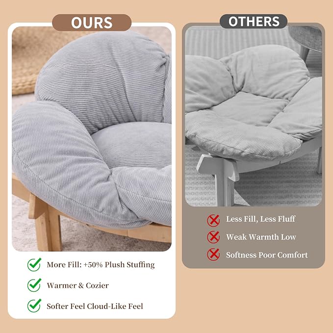 Elevated Wooden Cat Bed with Fluffy Removable Cushion, Modern Petal Shaped Cat Couch Sofa for Indoor Cats Small Dogs 40lbs Capacity Easy to Assemble (Gray)