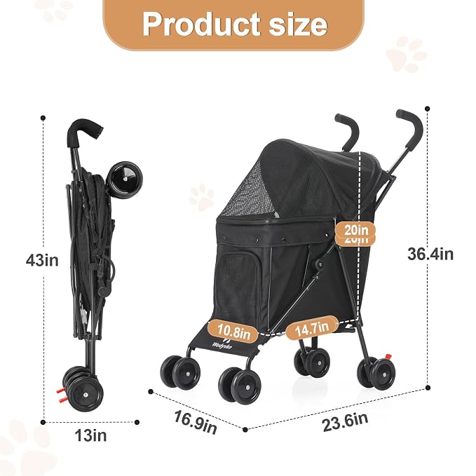 3 in 1 Pet Stroller for Small Dogs and Cats, Foldable Pet Stroller with Cats and Dogs Jogger Travel Strollers, 4 Wheels, Breathable Mesh, Large Capacity, Easy to Carry (Black)