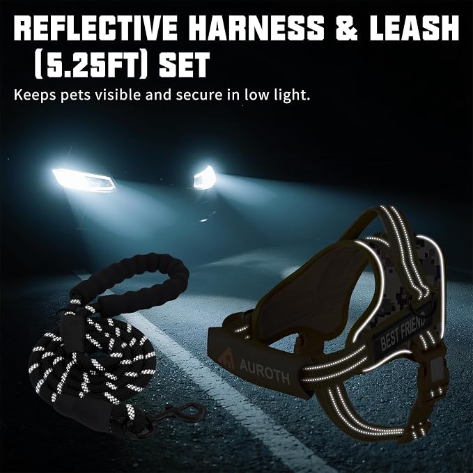 AUROTH Dog Harness and Leash Set Small Sized Dog, No Pull Escape Proof Vest | with Leash Clips, LED light clip, Breathable Mesh Padded No Choke, Easy Walking and Training, Desert Camo, Small