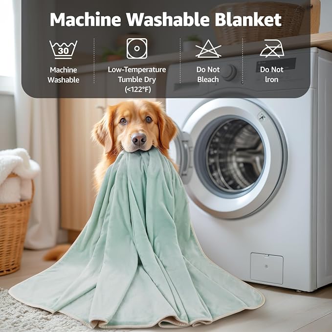 LOOBANI Waterproof Dog Blanket for Couch, Soft Couch Cover 50" x 60", Green | Pet Blanket for Medium Large Dogs, Double Side Liquid-Proof, Reversible Flannel Bed Throw for Sofa, Pet Hair Resistant