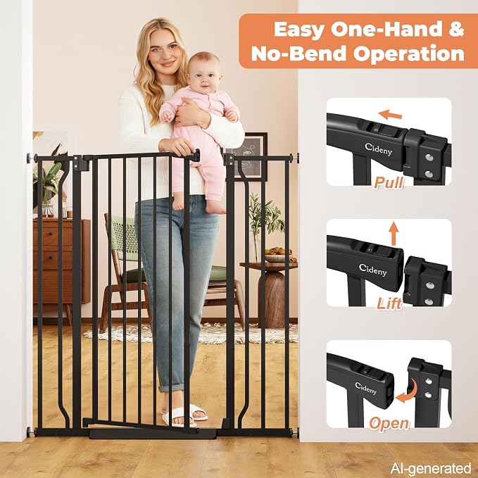 40" Extra Tall Baby Gate No Drilling, Auto Close Dog Gate, Black | Indoor for Doorways & Stairs, Pressure Mounted 29"-40" Wide Pet Gate, Easy Walk Through Gate for Baby & Pet Stroller Friendly