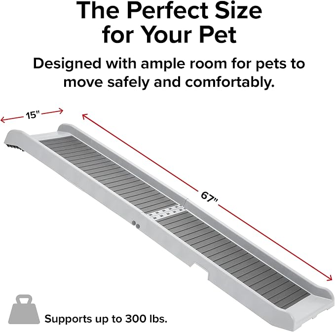 WeatherTech PetRamp - Non-Slip, Portable Dog Ramp for Large Dogs to 300 Pounds, 67" x 15" - Traction Grip Ramp, Easy Access for Pets to Car, SUV, Truck, Bed, Couch & Other Home Areas