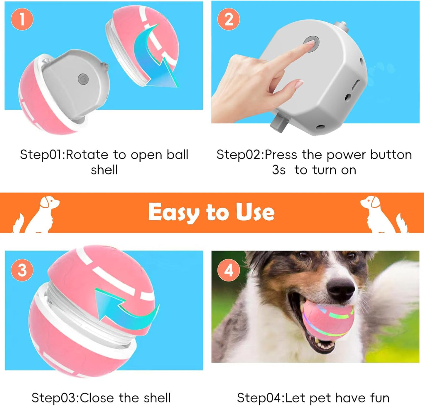 Interactive Dog Ball, Smart Interactive Dog Toys, Automatic Moving Vibrating Bouncing Pet Ball for Medium and Large Dogs, TPU Material, Rechargeable and Waterproof