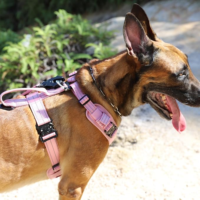 ICEFANG Dog Halter Harness with Metal Buckles,Dog Strap Vest for Large Dogs | Control Handle,Summer-Cooling,Reflective,Front Hook,Adjustable,Soft Padded,No Pull,Pink,Large
