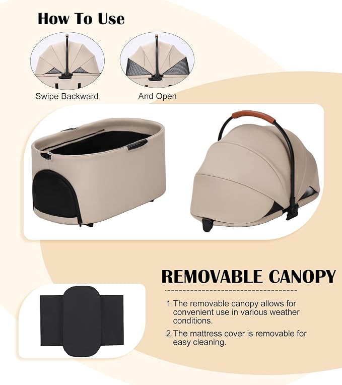 Pet Stroller for Small Dogs Cats Up to 45 lbs with Detachable Canopy, Portable Foldable Dog Stroller with Sunshade and Car Seat Travel, Suitable for All Seasons(Khaki 101K)