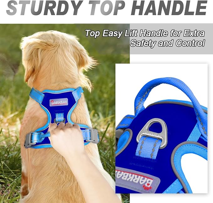 BARKBAY Dog Harness No Pull for Medium Sized Dog Front Back Clips,Dog Vest | Soft Padded No Choke With Handle,Easy On&Off,Adjustable Reflective For Walking Training Running(Sapphire Blue & Blue,M)