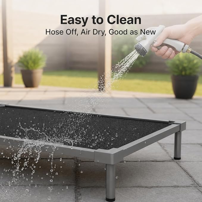 Premium Elevated Dog Bed, Chew Proof Aluminum Alloy Heavy Duty Dog Supplies, Cooling Raised Pet Cot Indestructible with Anti-Rust Washable Assembly for Crate Outdoor (Grey, Medium(40.6"x 28.7" x 7"))