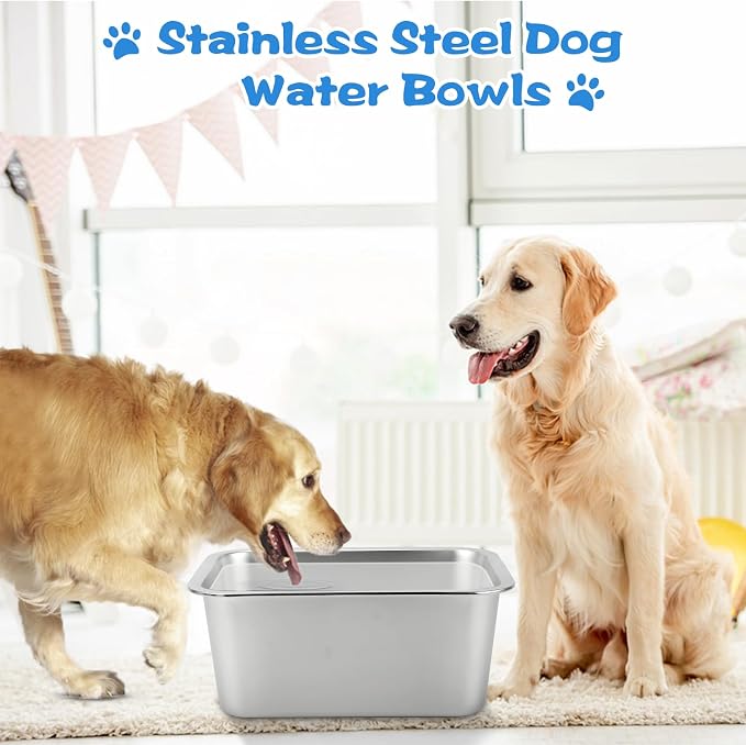 YUEPET 3 Gal Large Stainless Steel Dogs Water Bowl, Outdoor Dog Water Bowl | 3 Gallon Capacity, Food and Water Use, Rounded Corners, Easy-Clean Surface, Raised Edges, XL Dogs & Multi-Dog