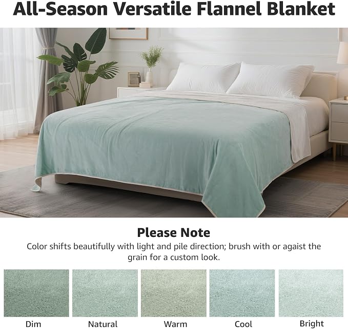 LOOBANI Waterproof Blanket for Bed, Soft Flannel Twin Bed Blanket 60" x 80" | Dog Pet Blankets for Large Dogs, Reversible Spill-Proof Throw for Couch Cover, Movie Time, Camping, Travel, Noise Free, Green