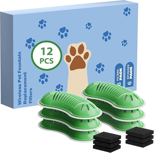 Cat Water Fountain Filter: 12 Cat Fountain Filter - 6 Carbon Filters & 6 Foam Filters - Suitable for GOOIFUN Wireless Cat Fountain W3（（B0FND4DZZY）