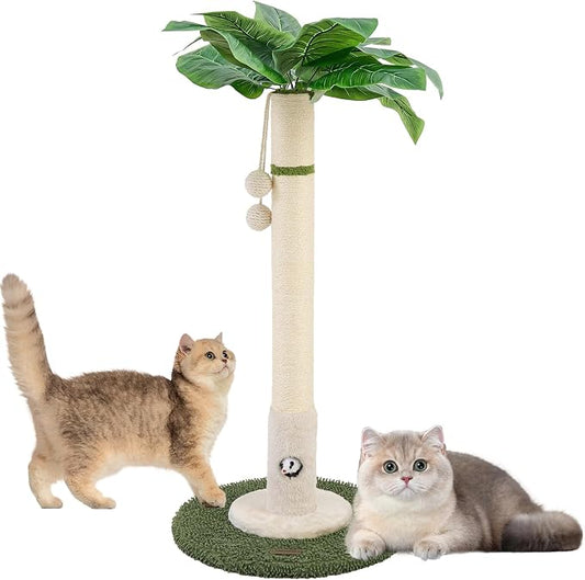 Woochpet Cat Scratching Post for Indoor Cats and Kitten - 35.43" Tall Cat Scratching Post with Sisal Rope,Palm Tree Cat Scratch Post with Hanging Ball (35.4-White, 35.4in)