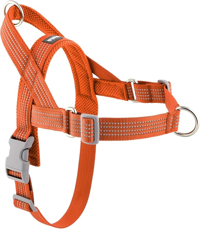 No Pull Dog Harness with Handle, Adjustable Soft Mesh Padded Vest | Reflective Walking Harness with Front Clip for Small Medium Large Dogs, Quick Fit No Escape for Training, Orange, L
