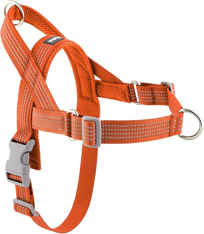 No Pull Dog Harness with Handle, Adjustable Soft Mesh Padded Vest | Reflective Walking Harness with Front Clip for Small Medium Large Dogs, Quick Fit No Escape for Training, Orange, M