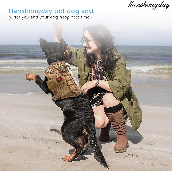 Tactical Dog Vest with Pouches, Adjustable Heavy Duty Nylon Harness for Medium Large Dogs, Service Outdoor Training Military Vest Harness with Molle System and Handle