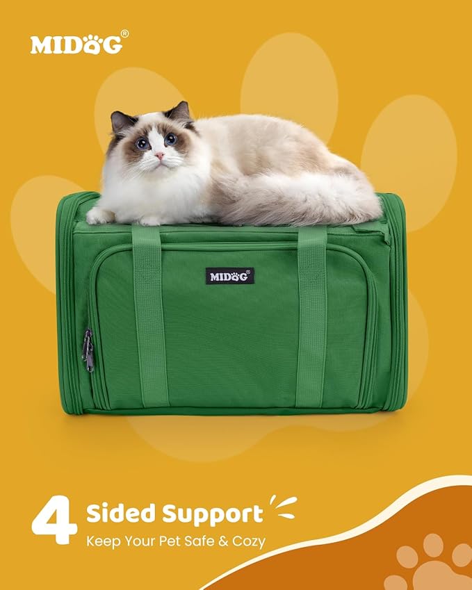 MIDOG Cat Carrier Soft for Small-Medium Cats Up to 15lbs, Airline Approved | Expandable Square Design,Comfort & Breathable Window,Equipped with anti-slip lock zippers and an internal safety leash