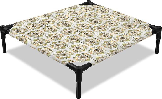Outdoor Elevated Dog Bed for Small Dogs, Classic Bees Breathable Cooling Raised Dog Cot for Indoor/Outdoor, Summer Spring Floral Animals Wooden Waterproof Elevated Pet Beds, S 20 x 20 in