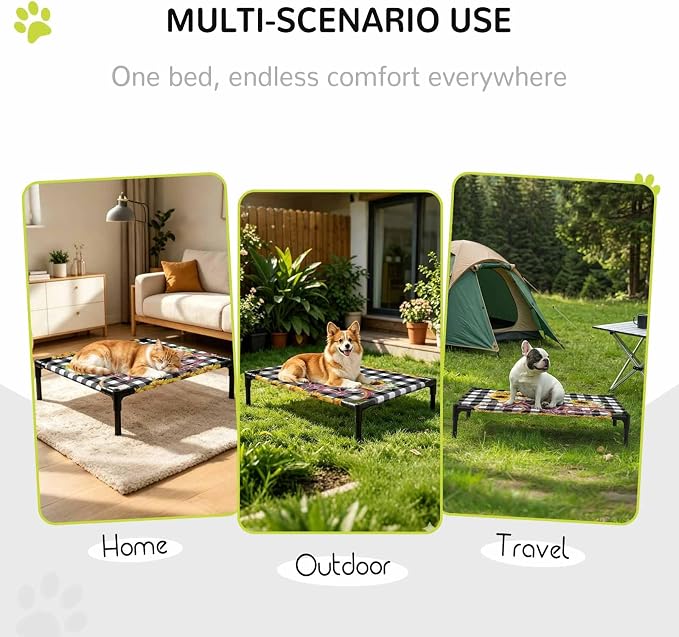 Outdoor Elevated Dog Bed for Large Dogs, Sunflowers Bicycle Breathable Cooling Raised Dog Cot for Indoor/Outdoor, Summer Budding Botanical Floral Lattice Waterproof Elevated Pet Beds, L 28 x 22 in