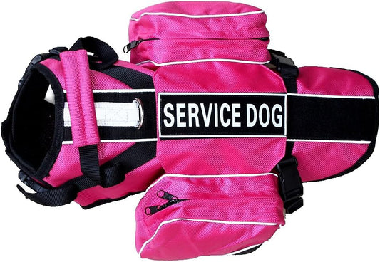 Serijoars Dog Vest Harnesses with Saddlebag Backpack for Camping & Travel - Reflective Hound Hiking Backpack Saddle Bag - Lightweight Vest Harness for Medium & Large Dogs (Hot Pink, L)