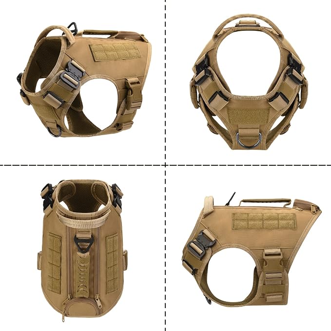 Tactical Dog Backpack Harness for Large Breed Original Design Metal Buckle Vest with Side Bags Pouches for Service Working Training (Khaki (Vest only), L)