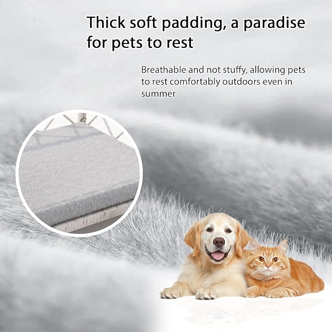 Indoor & Outdoor Dog Bed, Elevated All-Weather Wicker Pet Sofa with Washable Waterproof Cushion, Durable Rattan Dog Couch for Small Dogs, White Rattan/Grey Mat