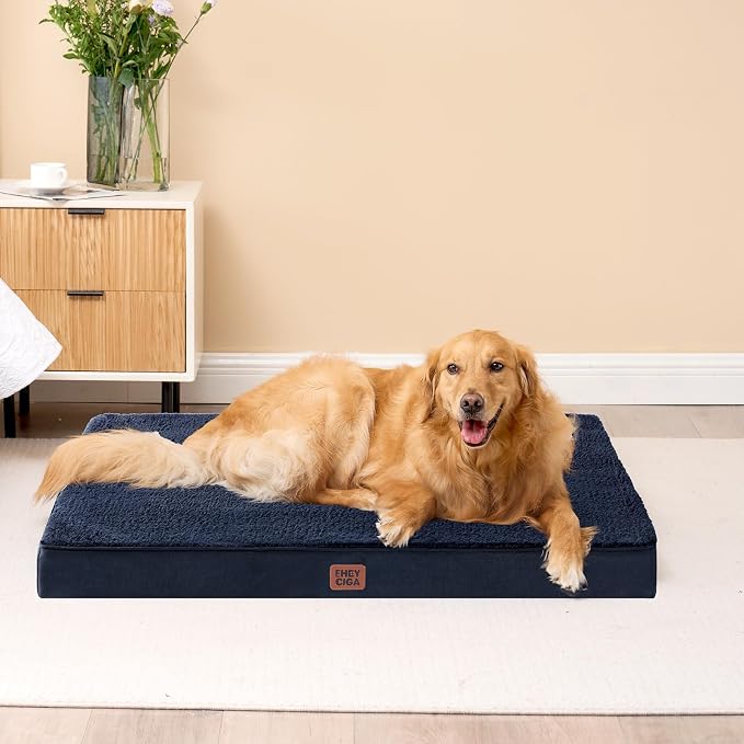 EHEYCIGA Orthopedic Dog Bed with Removable Washable Cover, Navy, 30x20 | Egg Crate Foam Support, Durable Oxford fabric, Non-Slip Bottom, Machine Washable, Soft Waterproof Plush Pet Bed Mat For Crate