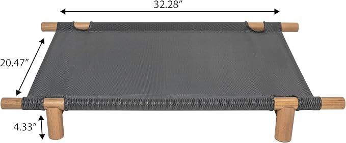 DBD5000B Chester 32" Modern Minimalist Wood Frame Elevated Outdoor Dog Bed, Graphite/Light Teak