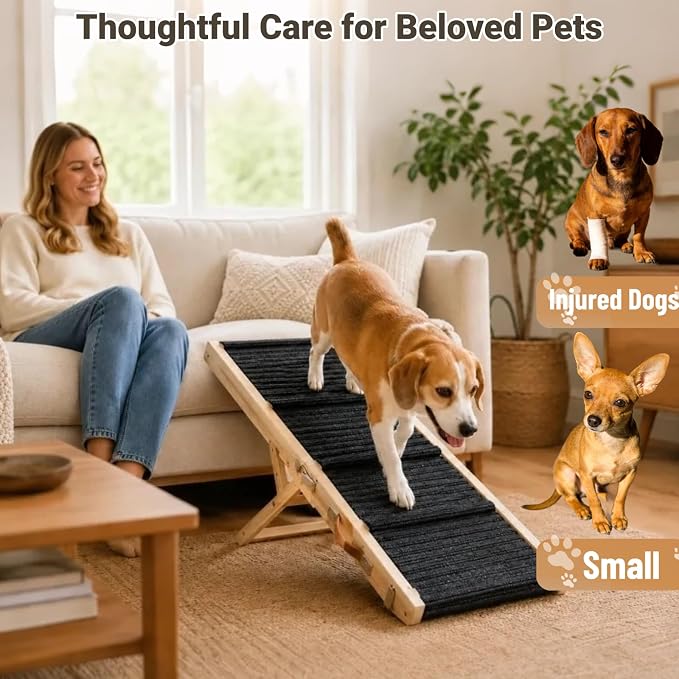 Dog Ramp for Couch, Wooden Small to Large Dog Ramp for Bed Sofa Car | 2026 Upgraded Foldable Pet Ramp, 5 Adjustable Heights (10.8"-23.5"), Portable, Wider and More Stable, Non-Slip