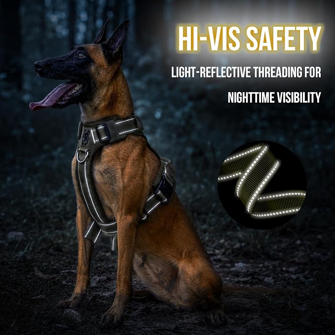 OneTigris Soft Padding No Pull Dog Vest Harness for Medium and Large Dogs | High-tensile Nylon, Adjustable, Reflective, 1 Handle, 3 D-rings, Lightweight, Tough, Easy on/off Tactical Dog Harness