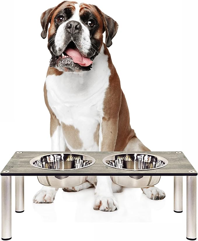 Raised Pet Bowls for Cats and Dogs, Outdoor Elevated Dog Cat Food and Water Bowls Stand Feeder on Aluminum Legs with 2 Stainless Steel Bowls Sizes for Small Medium and Large Dogs. - Medium (Monte)