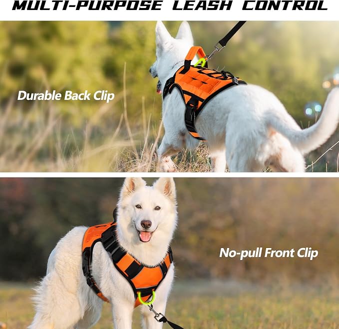 WINGOIN Orange Tactical Dog Harness for Small Dogs,No Pull Dog Harness | Heavy Duty with Handle,Adjustable Reflective,Military K9 Body Pet Vest,for French Bull Pugdog,for Walking Training Running