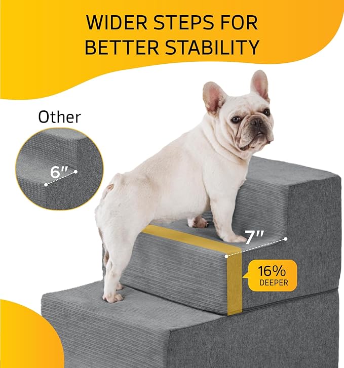 Dog Steps for High Bed Dog Stairs Ramps and Extra Wide Steps for Bed Foam Stairs for Couch Sofa 35D Strong Support Pet Stairs Non-Slip Bottom Pet Steps for Small Dogs and Cats, Grey, 4 Steps