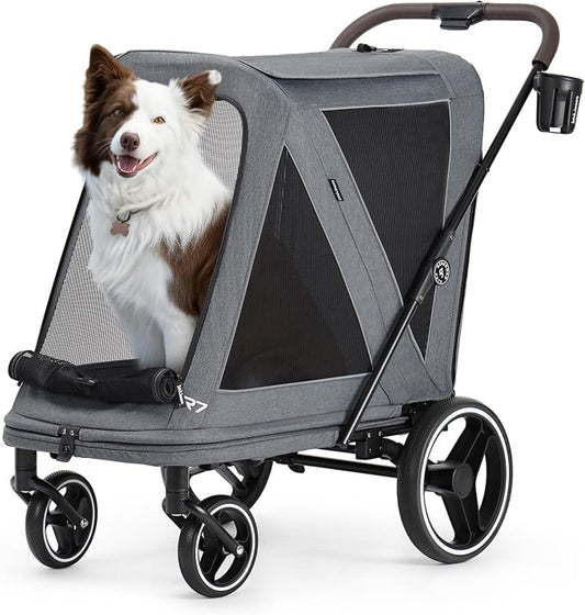 Beberoad Pet Stroller for Medium Dogs, Dog Stroller One-Second Fold, R7 All-Terrain with ER Tires, Mesh Dual-Window, Full Disassembly&Washable Waterproof Oxford Fiber