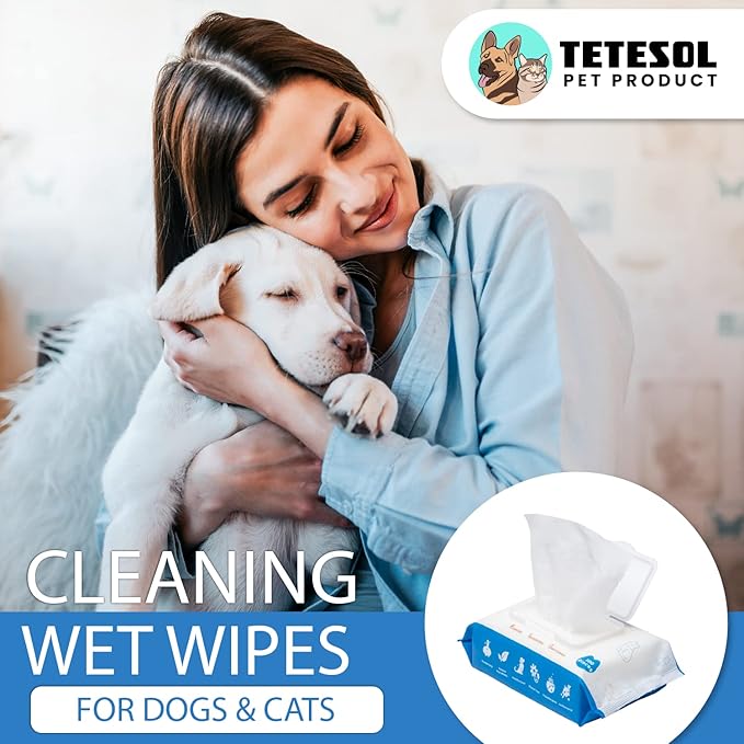 Tetesol Dog Wipes for Pets Cats-100 Count All Purpose Unscented Wet Wipes for Paw Butt Cleaning,Grooming,AlcoholFree,Vitamin E,pH Balanced