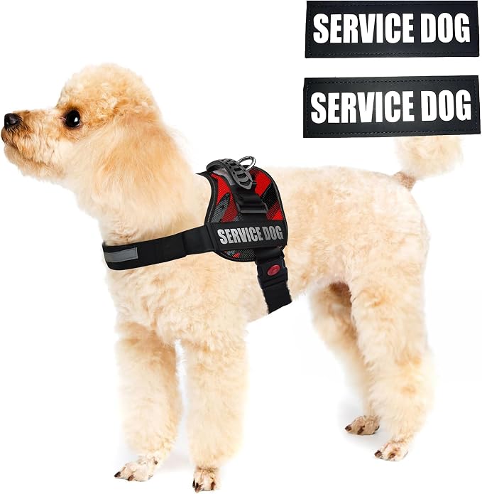 Service Dog Vest Harness – Reflective Service Animal Vest, No-Pull Harness with Handle & Mesh Padding – Sizes XXS-XL for Puppies – 2 Removable Service Patches Included (Extra Small, Red Camo)