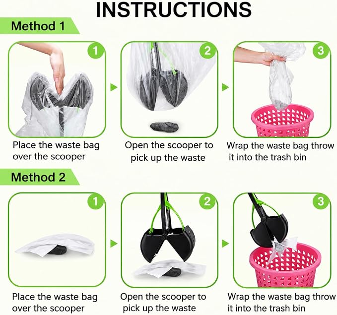Paker & Cole Pooper Scooper for Large & Small Dogs – Long Handle Pet Waste Scooper with One-Handed Spring Action, Durable Heavy-Duty Jaw, Portable Dog Poop Picker for Grass, Gravel & Concrete